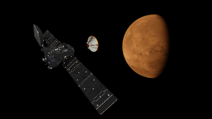 16 octobre 2016. La sonde européenne TGO largue le robot atterrisseur Schiaparelli vers la planète Mars. © ESA, ATG Medialab