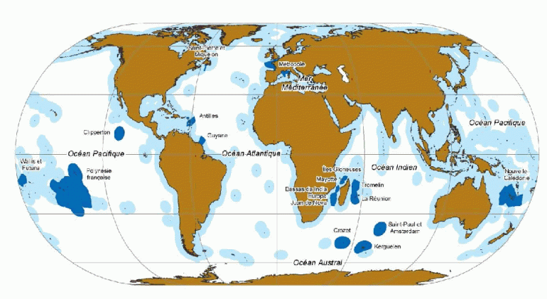 © senat.fr En bleu foncé le nouveau domaine maritime de la France