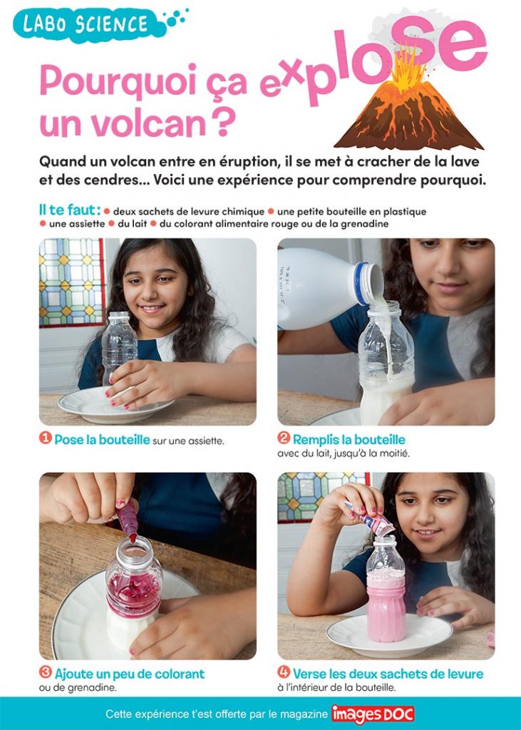 “Labo science, pourquoi ça explose un volcan ?”, Images Doc n°380, août 2020. Textes : Erik Franck. Photos : © Rebecca Josset. Illustrations : Wawrito / AdobeStock.