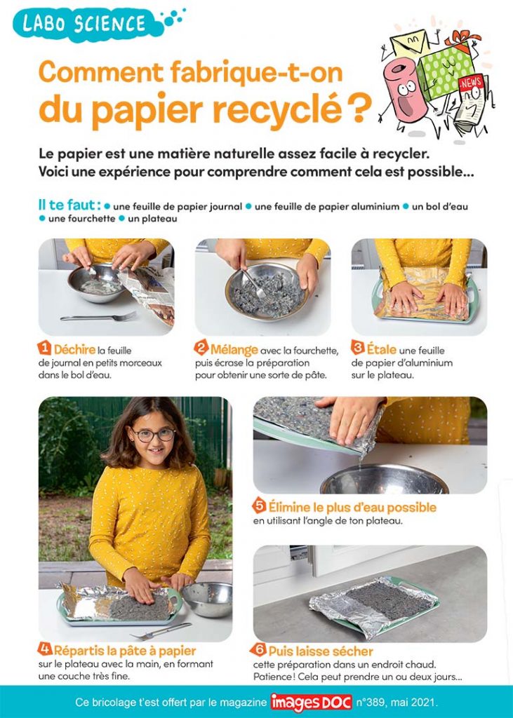 © Photos : Rebecca Josset. Illustrations : Jérôme Sié. Comment fabrique-t-on du papier recyclé ?