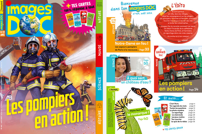 Sommaire du magazine Images Doc n°404, août 2022 - Les pompiers en action !