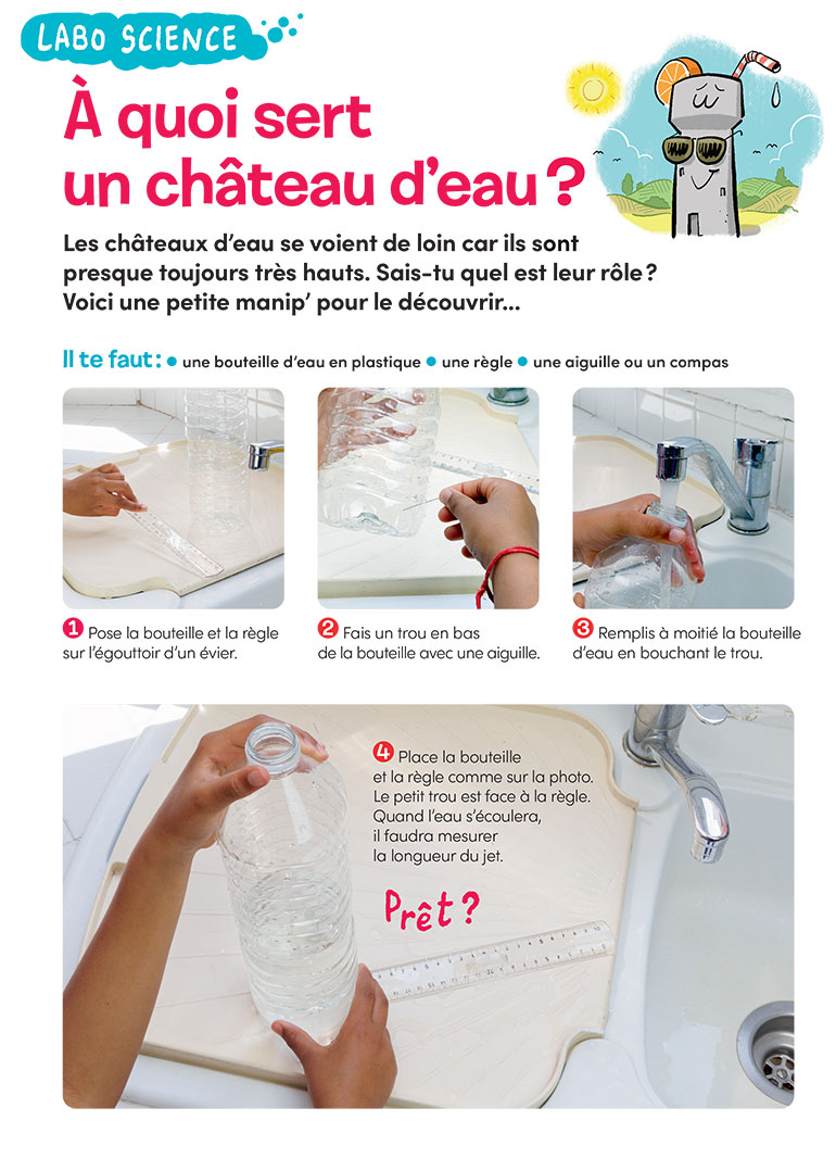 “Labo science : à quoi sert un château d’eau ?”, Images Doc n°404, août 2022. Photos : Rebecca Josset. Illustrations : Jérôme Sié.