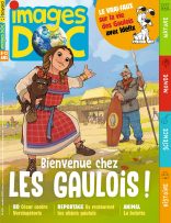 Couverture du magazine Images Doc n°418, octobre 2023 - Bienvenue chez les Gaulois ! BD : César contre Vercingétorix - Reportage : ils restaurent les objets gaulois - Animal : la belette - Le vrai-faux sur la vie des Gaulois avec Idéfix.