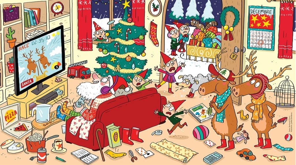 © Illustration : Joëlle Dreidemy. Les jeux malins : Ne pas déranger : le Père Noël joue !, Images Doc n°420, décembre 2023.