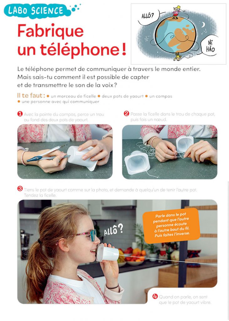 Labo science : Fabrique un téléphone !, Images Doc n°422, février 2024. Photos : Rebecca Josset. Illustrations : Jérôme Sié. Schémas : Sophie Froger.