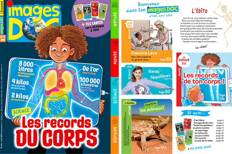 Couverture et sommaire du magazine Images Doc n°424, avril 2024 - Les records du corps