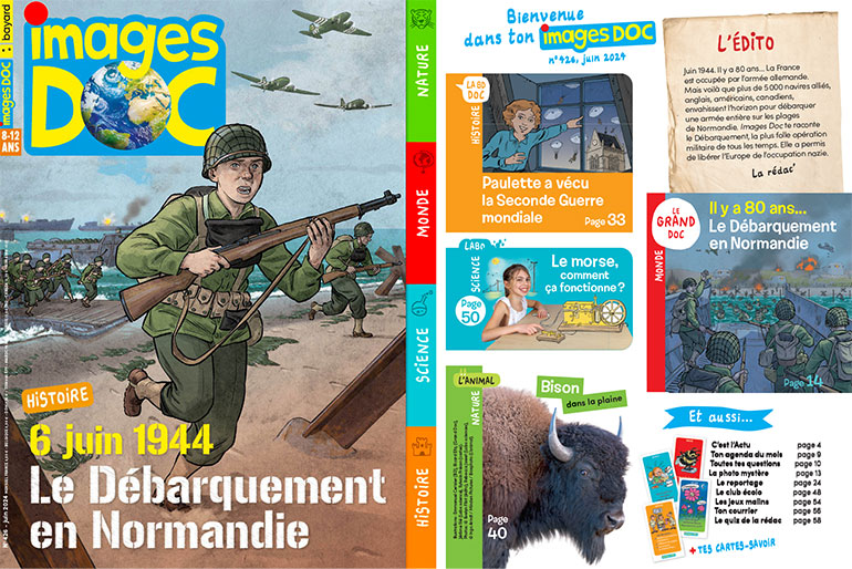Couverture et sommaire du magazine Images Doc n°426, juin 2024 - Le Débarquement en Normandie