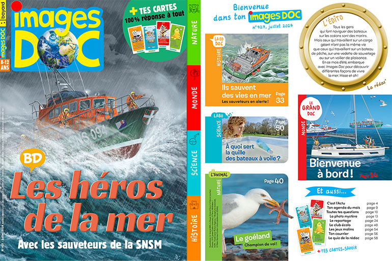Couverture et sommaire du magazine Images Doc n°427, juillet 2024 - Les héros de la mer